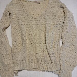 Free People Cream V-Neck Knit Sweater